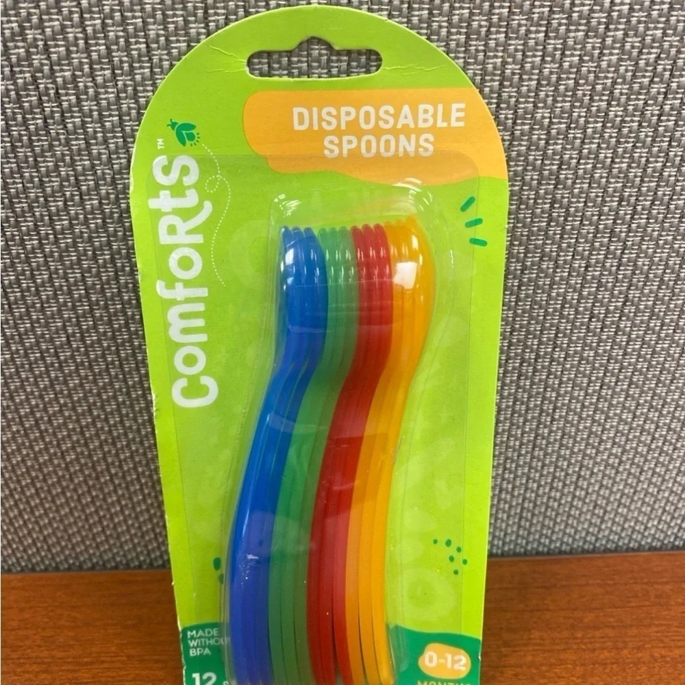 Comforts Deposable Colored Spoons  12 Pack for Babies & Toddlers 0-12 Months NEW